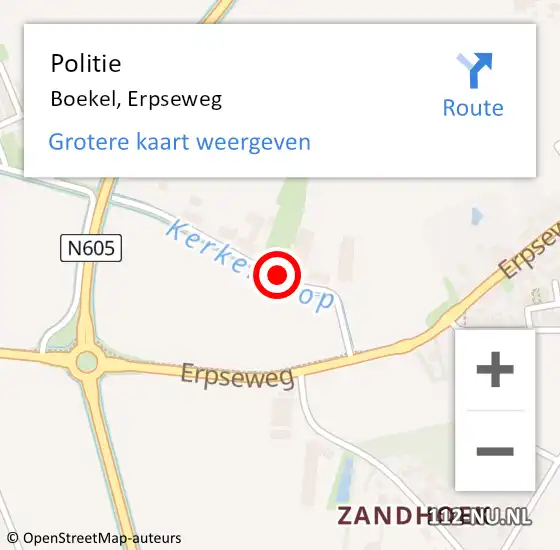 Locatie op kaart van de 112 melding: Politie Boekel, Erpseweg op 22 augustus 2021 00:37