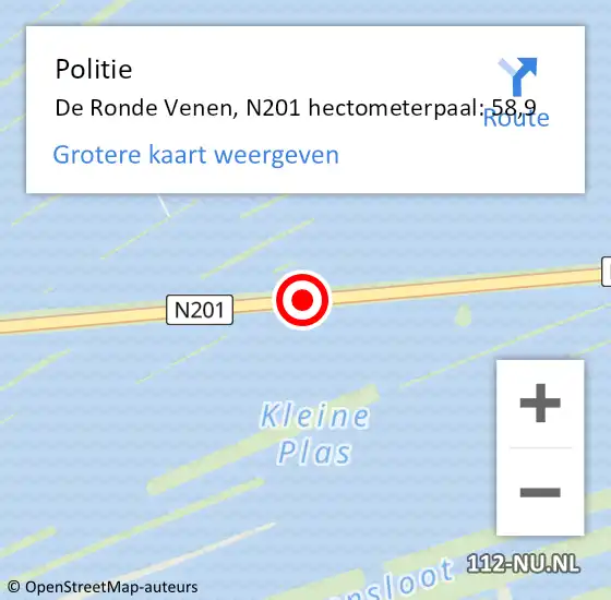 Locatie op kaart van de 112 melding: Politie De Ronde Venen, N201 hectometerpaal: 58,9 op 22 augustus 2021 00:39