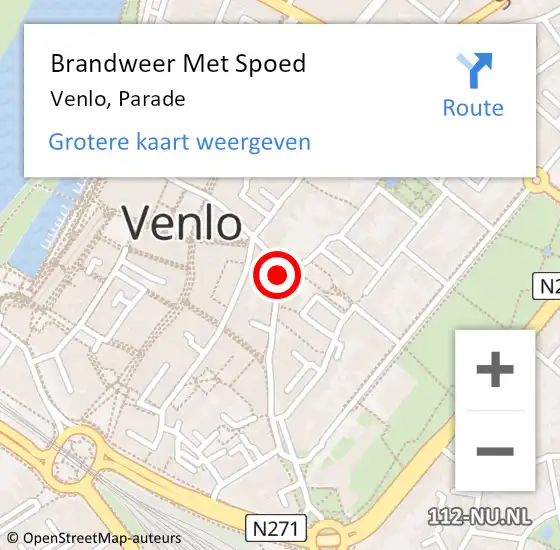 Locatie op kaart van de 112 melding: Brandweer Met Spoed Naar Venlo, Parade op 22 augustus 2021 00:41