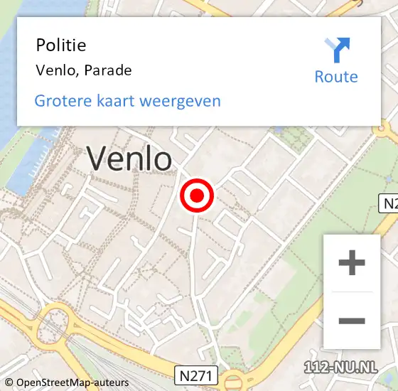 Locatie op kaart van de 112 melding: Politie Venlo, Parade op 22 augustus 2021 00:42