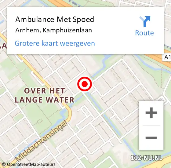 Locatie op kaart van de 112 melding: Ambulance Met Spoed Naar Arnhem, Kamphuizenlaan op 22 augustus 2021 00:59