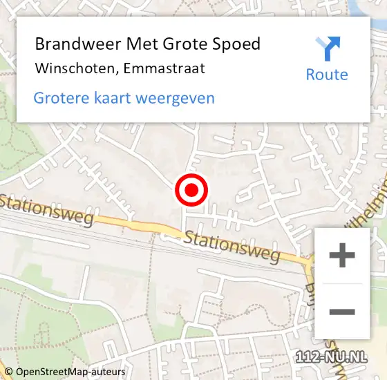 Locatie op kaart van de 112 melding: Brandweer Met Grote Spoed Naar Winschoten, Emmastraat op 22 augustus 2021 01:36