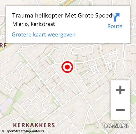 Locatie op kaart van de 112 melding: Trauma helikopter Met Grote Spoed Naar Mierlo, Kerkstraat op 22 augustus 2021 01:56