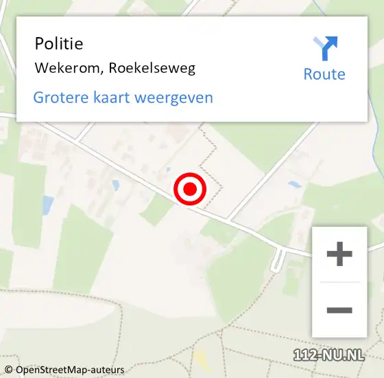 Locatie op kaart van de 112 melding: Politie Wekerom, Roekelseweg op 22 augustus 2021 02:03