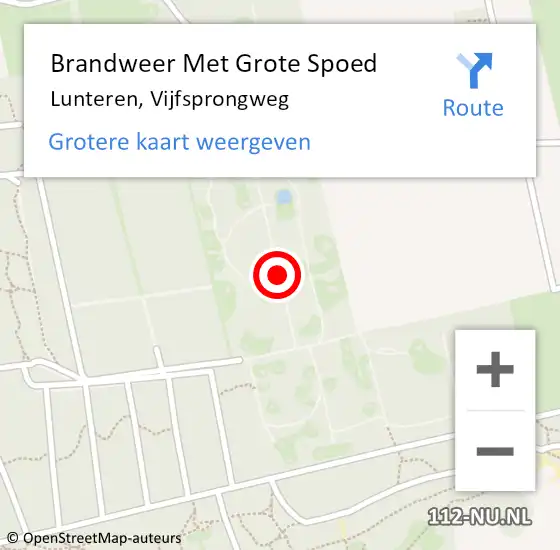 Locatie op kaart van de 112 melding: Brandweer Met Grote Spoed Naar Lunteren, Vijfsprongweg op 22 augustus 2021 02:03