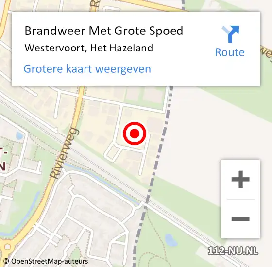 Locatie op kaart van de 112 melding: Brandweer Met Grote Spoed Naar Westervoort, Het Hazeland op 22 augustus 2021 02:04