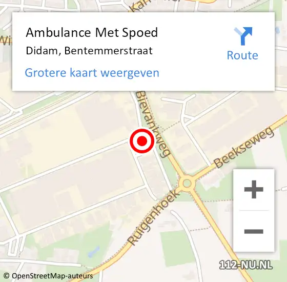 Locatie op kaart van de 112 melding: Ambulance Met Spoed Naar Didam, Bentemmerstraat op 22 augustus 2021 02:20