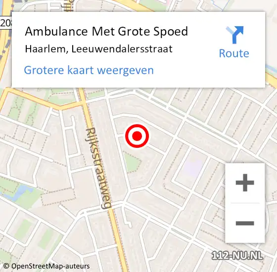 Locatie op kaart van de 112 melding: Ambulance Met Grote Spoed Naar Haarlem, Leeuwendalersstraat op 22 augustus 2021 02:22