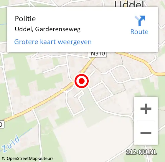 Locatie op kaart van de 112 melding: Politie Uddel, Garderenseweg op 22 augustus 2021 02:44