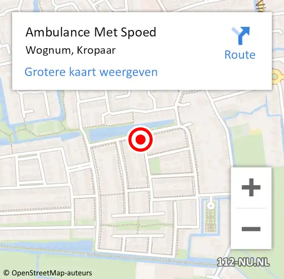 Locatie op kaart van de 112 melding: Ambulance Met Spoed Naar Wognum, Kropaar op 22 augustus 2021 03:04