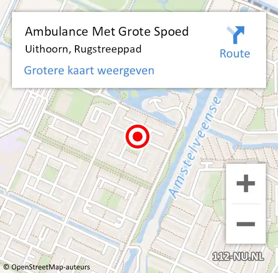 Locatie op kaart van de 112 melding: Ambulance Met Grote Spoed Naar Uithoorn, Rugstreeppad op 22 augustus 2021 03:08