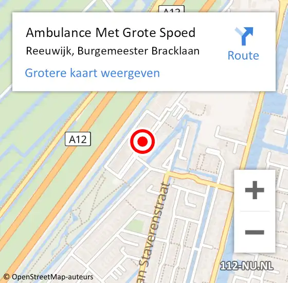 Locatie op kaart van de 112 melding: Ambulance Met Grote Spoed Naar Reeuwijk, Burgemeester Bracklaan op 22 augustus 2021 03:16