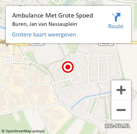 Locatie op kaart van de 112 melding: Ambulance Met Grote Spoed Naar Buren, Jan van Nassauplein op 22 augustus 2021 04:14