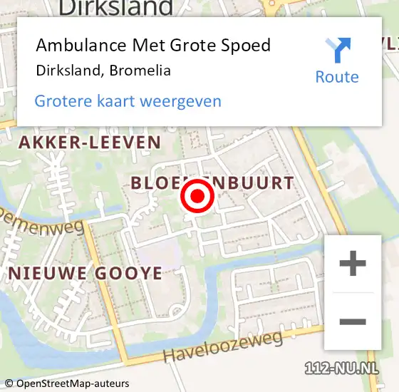 Locatie op kaart van de 112 melding: Ambulance Met Grote Spoed Naar Dirksland, Bromelia op 22 augustus 2021 04:16