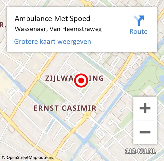 Locatie op kaart van de 112 melding: Ambulance Met Spoed Naar Wassenaar, Van Heemstraweg op 22 augustus 2021 05:22