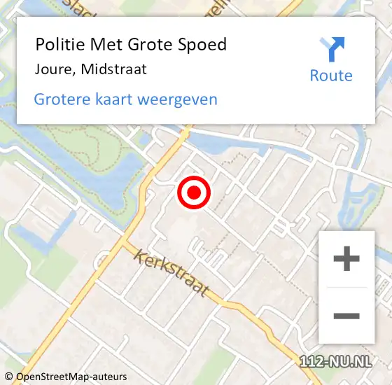 Locatie op kaart van de 112 melding: Politie Met Grote Spoed Naar Joure, Midstraat op 22 augustus 2021 06:09