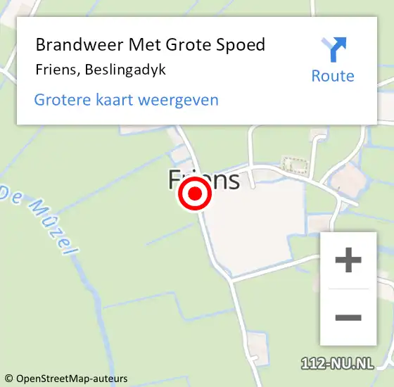 Locatie op kaart van de 112 melding: Brandweer Met Grote Spoed Naar Friens, Beslingadyk op 22 augustus 2021 07:12