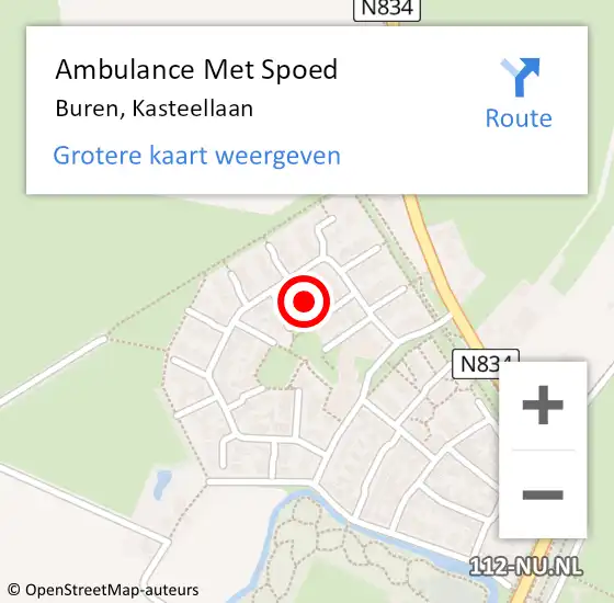 Locatie op kaart van de 112 melding: Ambulance Met Spoed Naar Buren, Kasteellaan op 22 augustus 2021 07:24