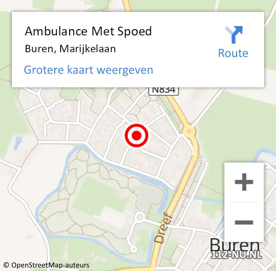 Locatie op kaart van de 112 melding: Ambulance Met Spoed Naar Buren, Marijkelaan op 22 augustus 2021 08:20