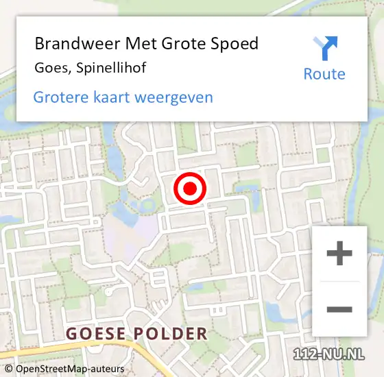 Locatie op kaart van de 112 melding: Brandweer Met Grote Spoed Naar Goes, Spinellihof op 22 augustus 2021 08:44