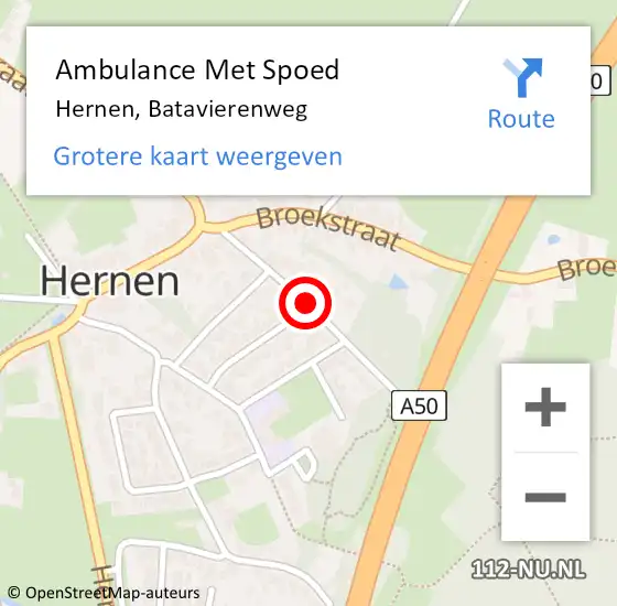 Locatie op kaart van de 112 melding: Ambulance Met Spoed Naar Hernen, Batavierenweg op 22 augustus 2021 09:24