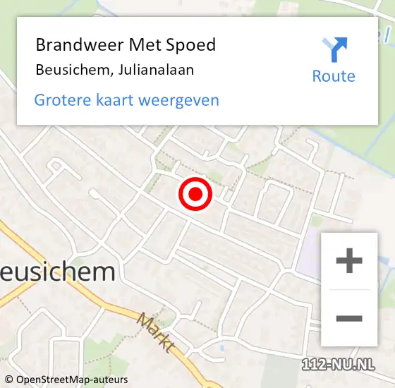 Locatie op kaart van de 112 melding: Brandweer Met Spoed Naar Beusichem, Julianalaan op 22 augustus 2021 09:31