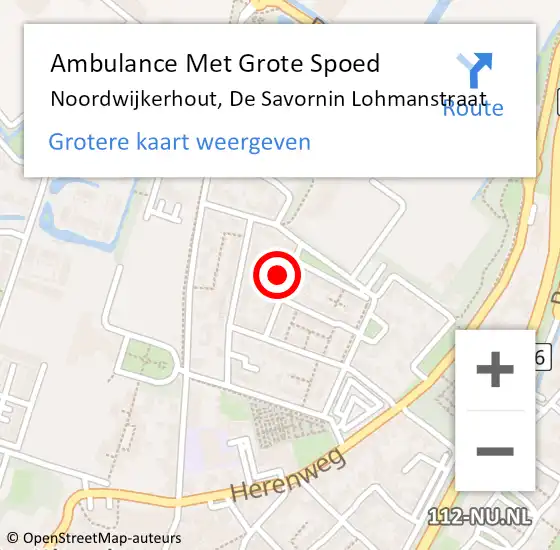 Locatie op kaart van de 112 melding: Ambulance Met Grote Spoed Naar Noordwijkerhout, De Savornin Lohmanstraat op 22 augustus 2021 09:54