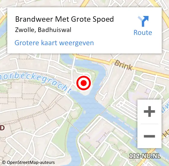 Locatie op kaart van de 112 melding: Brandweer Met Grote Spoed Naar Zwolle, Badhuiswal op 20 juni 2014 13:32