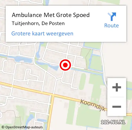 Locatie op kaart van de 112 melding: Ambulance Met Grote Spoed Naar Tuitjenhorn, De Posten op 22 augustus 2021 10:28