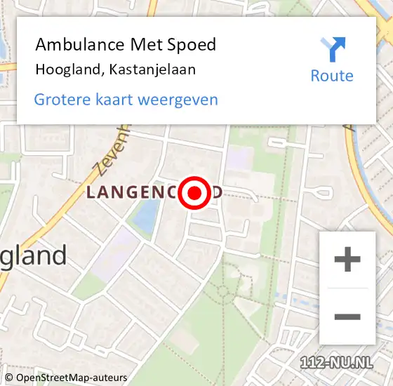 Locatie op kaart van de 112 melding: Ambulance Met Spoed Naar Hoogland, Kastanjelaan op 20 juni 2014 13:33