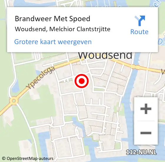 Locatie op kaart van de 112 melding: Brandweer Met Spoed Naar Woudsend, Melchior Clantstrjitte op 22 augustus 2021 11:10