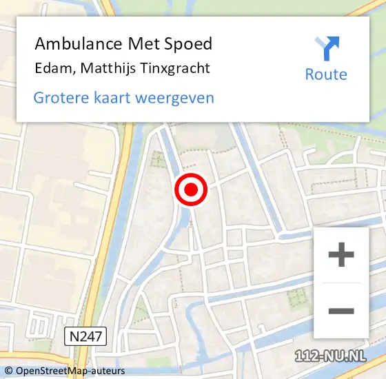 Locatie op kaart van de 112 melding: Ambulance Met Spoed Naar Edam, Matthijs Tinxgracht op 22 augustus 2021 11:31