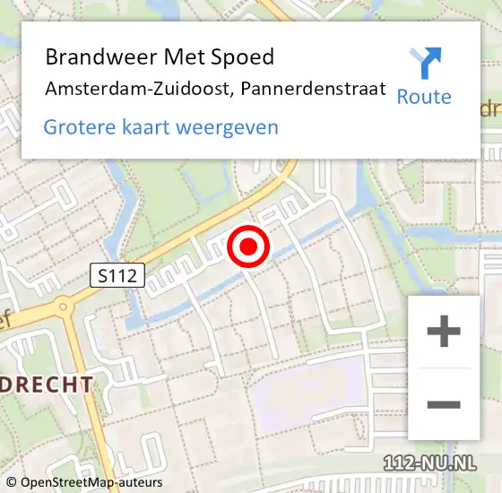 Locatie op kaart van de 112 melding: Brandweer Met Spoed Naar Amsterdam-Zuidoost, Pannerdenstraat op 22 augustus 2021 11:43