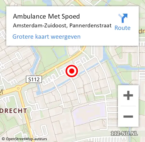 Locatie op kaart van de 112 melding: Ambulance Met Spoed Naar Amsterdam-Zuidoost, Pannerdenstraat op 22 augustus 2021 11:45