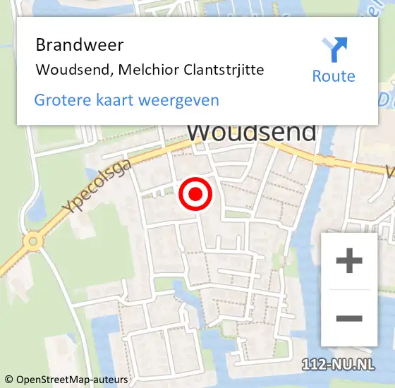 Locatie op kaart van de 112 melding: Brandweer Woudsend, Melchior Clantstrjitte op 22 augustus 2021 11:53