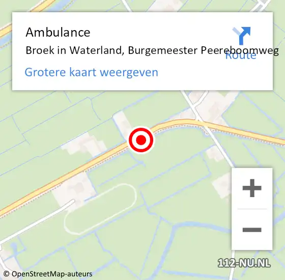 Locatie op kaart van de 112 melding: Ambulance Broek in Waterland, Burgemeester Peereboomweg op 22 augustus 2021 12:16
