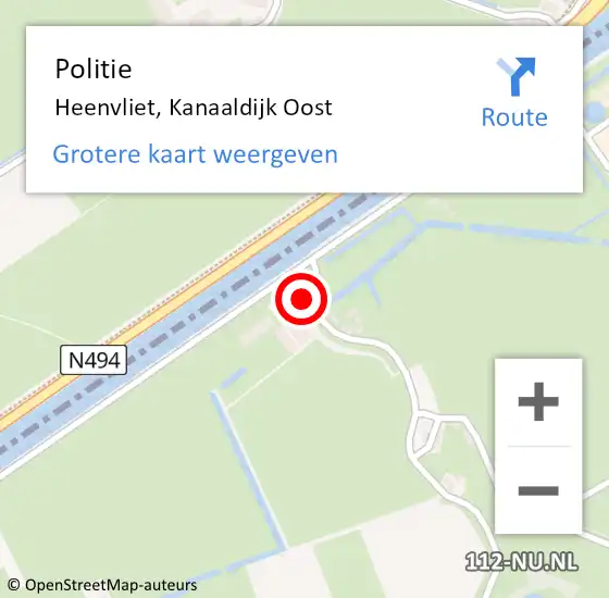 Locatie op kaart van de 112 melding: Politie Heenvliet, Kanaaldijk Oost op 22 augustus 2021 12:27