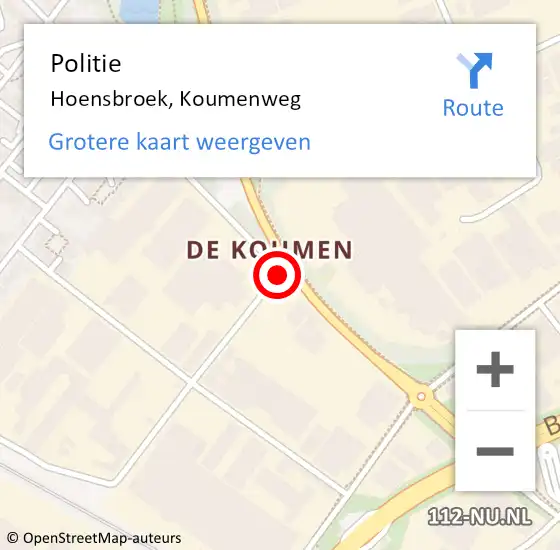 Locatie op kaart van de 112 melding: Politie Hoensbroek, Koumenweg op 22 augustus 2021 12:42