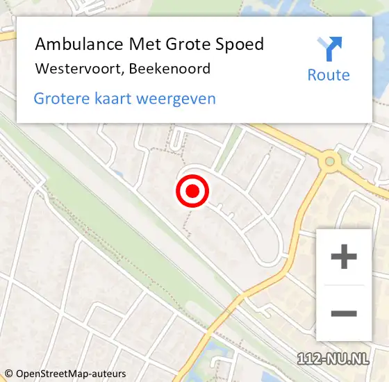 Locatie op kaart van de 112 melding: Ambulance Met Grote Spoed Naar Westervoort, Beekenoord op 22 augustus 2021 13:11