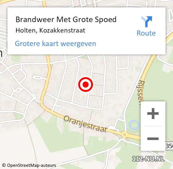 Locatie op kaart van de 112 melding: Brandweer Met Grote Spoed Naar Holten, Kozakkenstraat op 22 augustus 2021 13:14