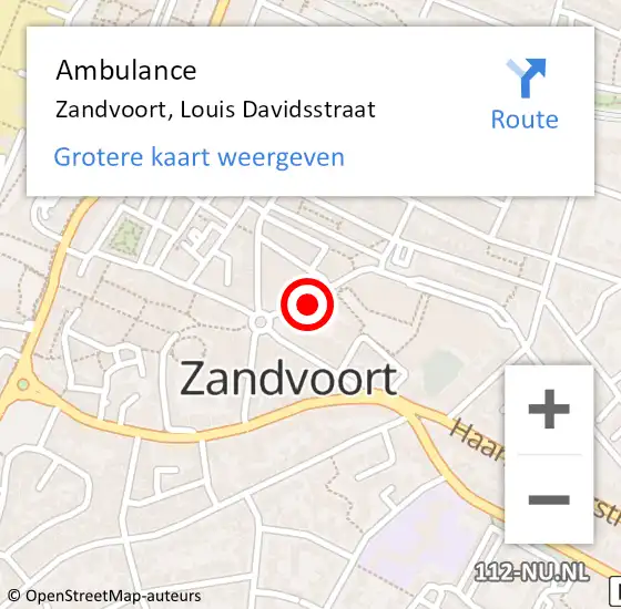 Locatie op kaart van de 112 melding: Ambulance Zandvoort, Louis Davidsstraat op 22 augustus 2021 13:16