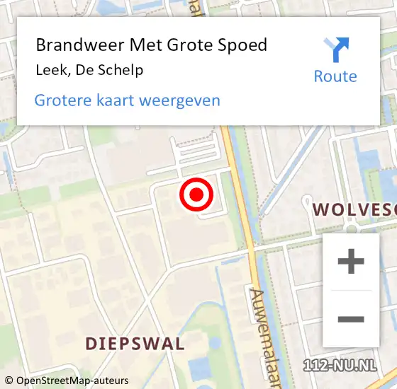 Locatie op kaart van de 112 melding: Brandweer Met Grote Spoed Naar Leek, De Schelp op 22 augustus 2021 13:34