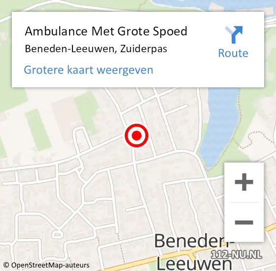 Locatie op kaart van de 112 melding: Ambulance Met Grote Spoed Naar Beneden-Leeuwen, Zuiderpas op 22 augustus 2021 13:36