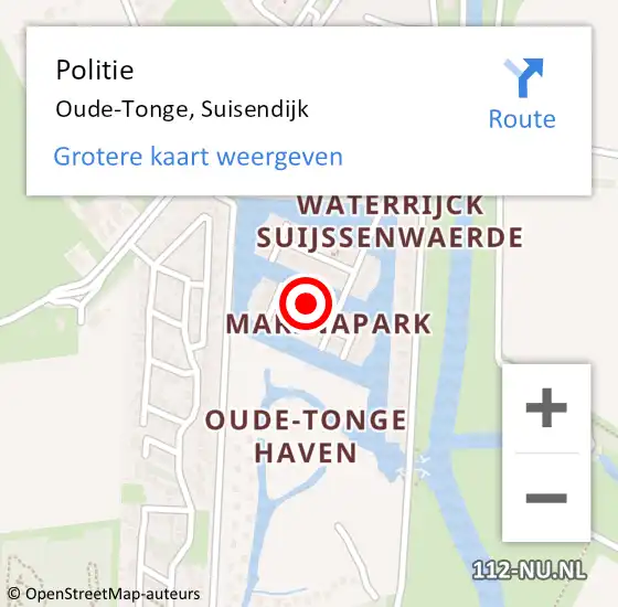 Locatie op kaart van de 112 melding: Politie Oude-Tonge, Suisendijk op 22 augustus 2021 13:57