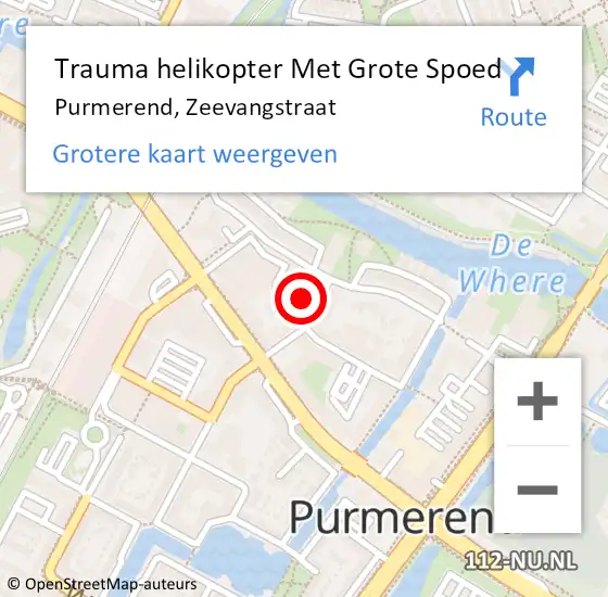Locatie op kaart van de 112 melding: Trauma helikopter Met Grote Spoed Naar Purmerend, Zeevangstraat op 22 augustus 2021 13:58