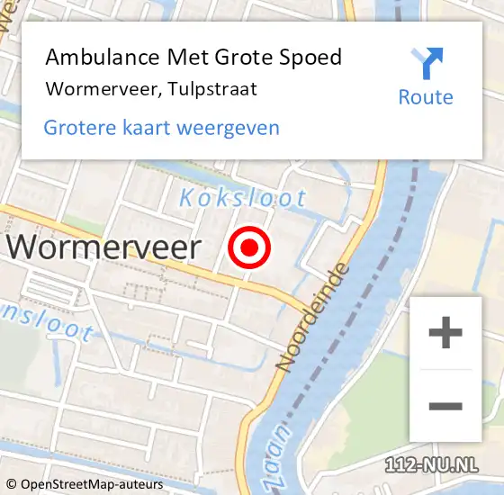 Locatie op kaart van de 112 melding: Ambulance Met Grote Spoed Naar Wormerveer, Tulpstraat op 22 augustus 2021 14:24