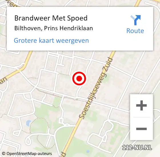 Locatie op kaart van de 112 melding: Brandweer Met Spoed Naar Bilthoven, Prins Hendriklaan op 22 augustus 2021 14:25