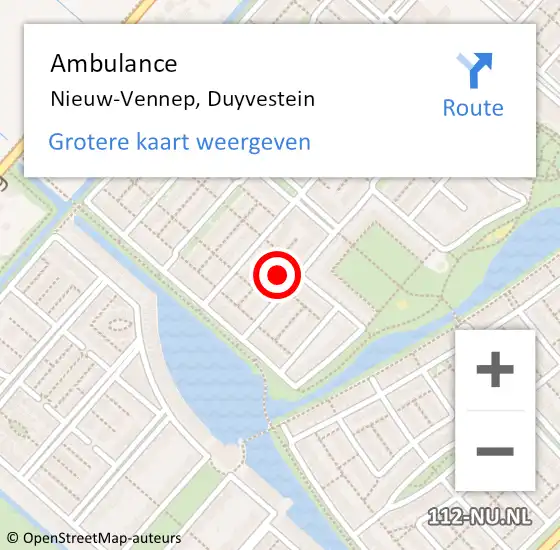 Locatie op kaart van de 112 melding: Ambulance Nieuw-Vennep, Duyvestein op 22 augustus 2021 14:30