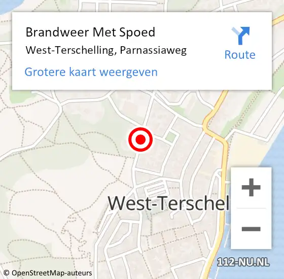 Locatie op kaart van de 112 melding: Brandweer Met Spoed Naar West-Terschelling, Parnassiaweg op 22 augustus 2021 14:46