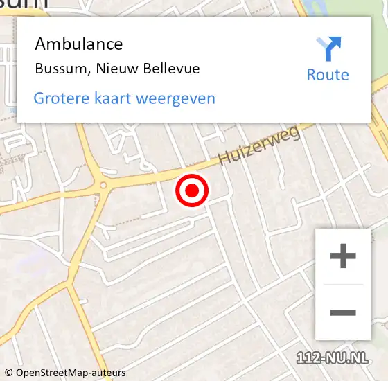 Locatie op kaart van de 112 melding: Ambulance Bussum, Nieuw Bellevue op 20 juni 2014 13:51